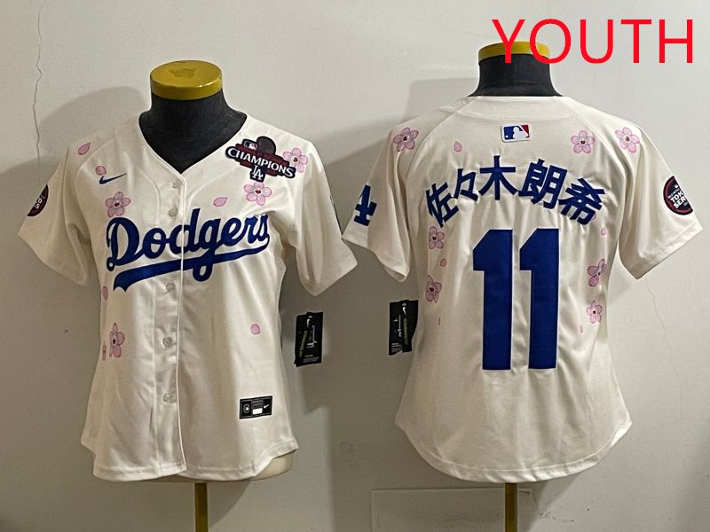 Youth Los Angeles Dodgers #11 R.Sasaki Cream Sakura Edition 2025 Nike MLB Jersey style 35